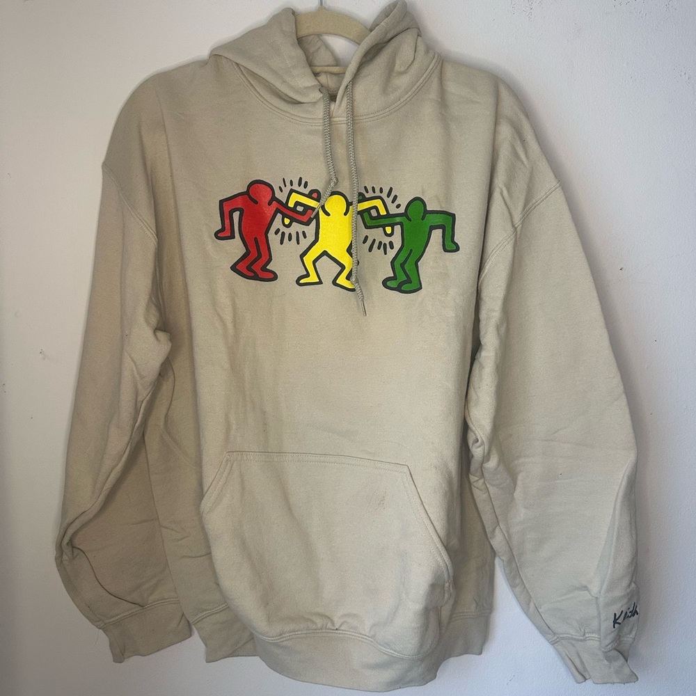 Keith Haring Nude Color Hoodie with Colorful Rasta Color Graphic